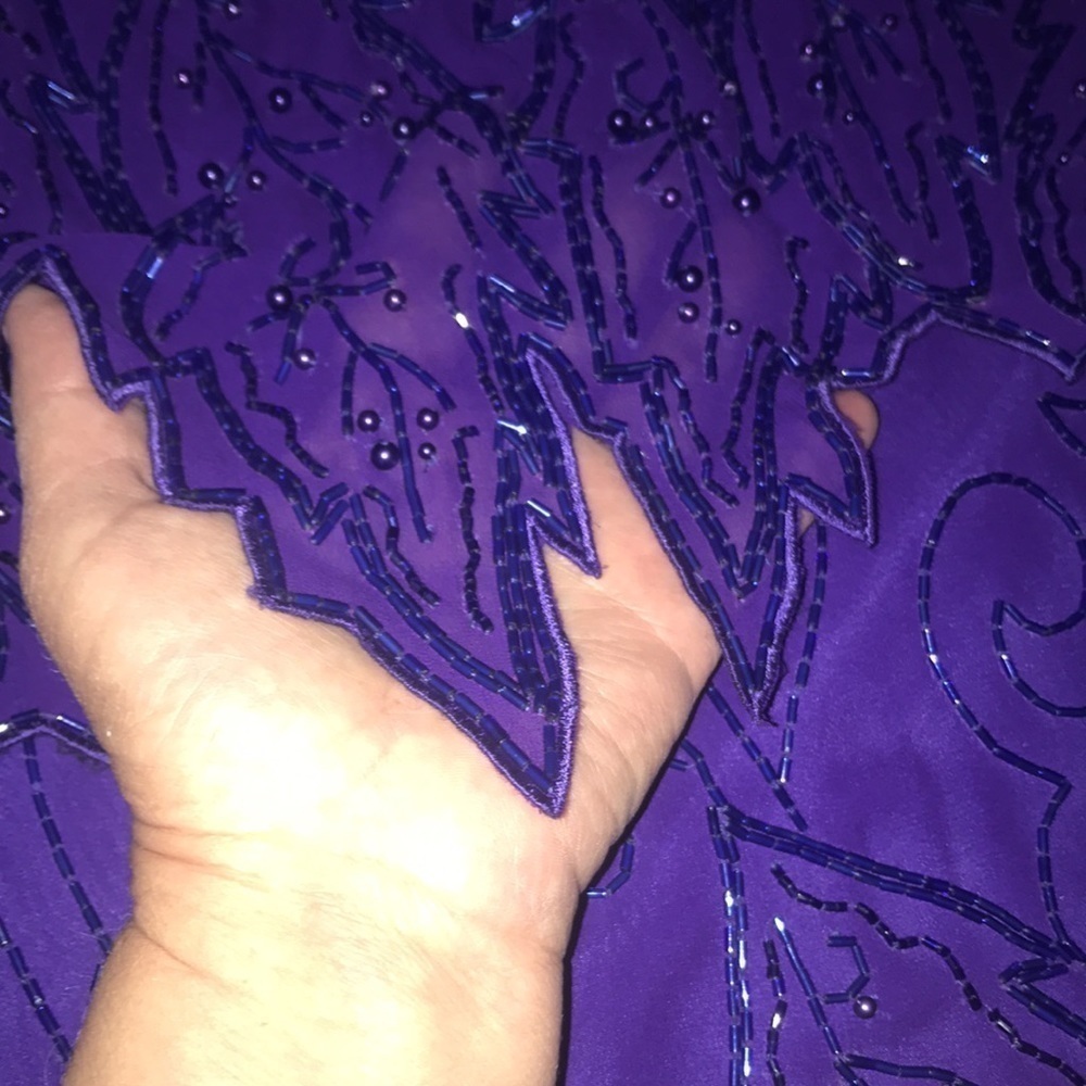 MORGAN TAYLOR Evening dress silk beaded long sleeve V-neck vintage size 8 - Picture 5 of 12